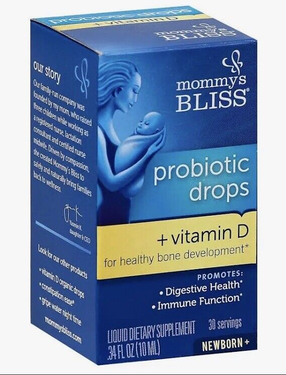 2 Pack Of Mommy's Bliss Baby Probiotic Drops + Vitamin D .34oz (.68) Exp 08