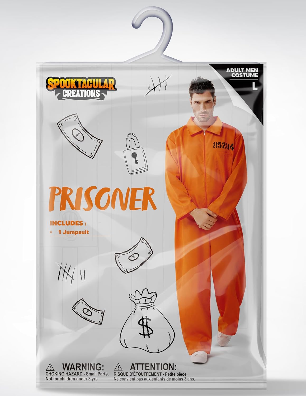 Spooktacular Creations Orange Prisoner Jumpsuit Costume, Adult Unisex, XL
