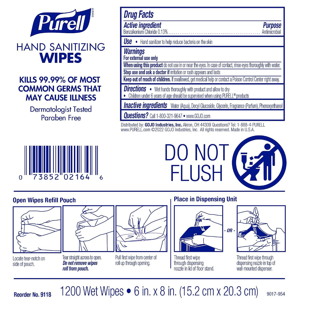 PURELL Hand Sanitizing Wipes Refill, 1200 Count, 2 Pouches (9118-02)