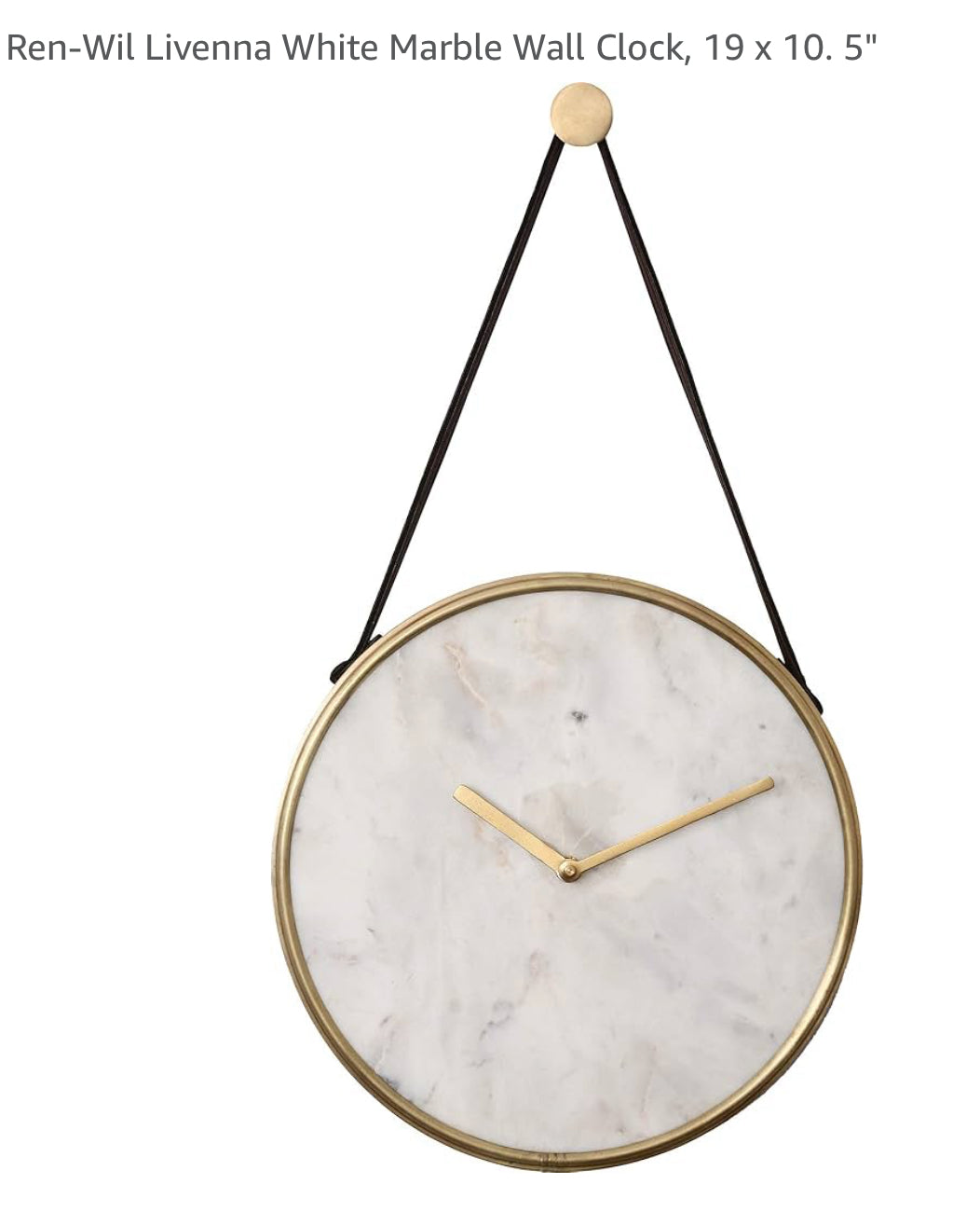 Ren-Wil Livenna White Marble Wall Clock, 19 x 10. 5"
