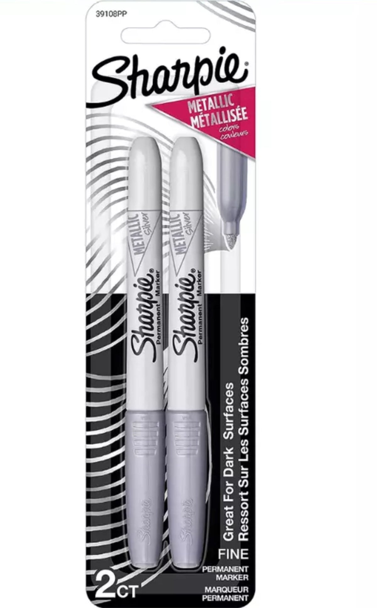 Sharpie, fine silver permanent marker 2 pack 39108PP