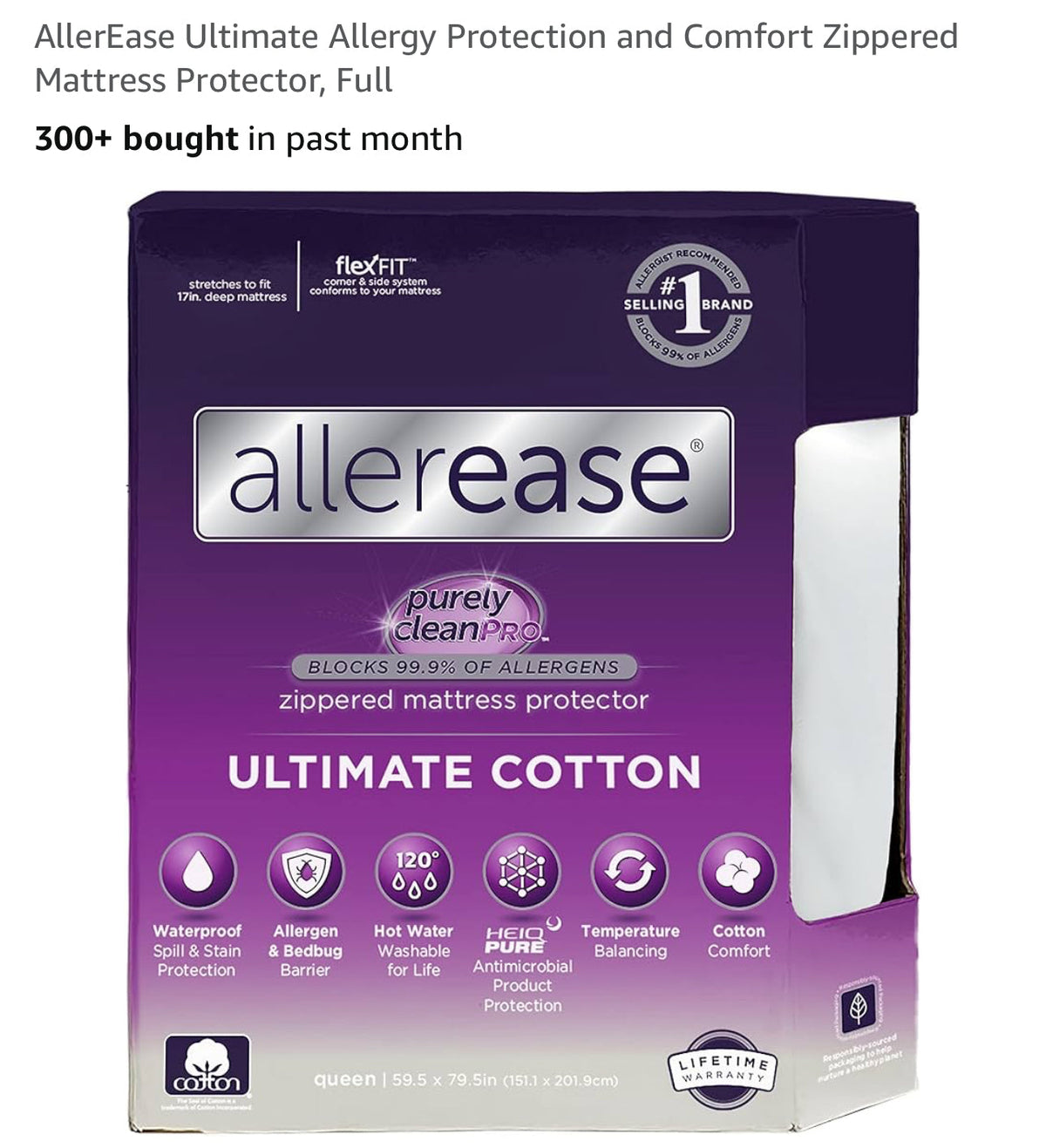 AllerEase Ultimate Allergy Protection and Comfort Zippered Mattress Protector