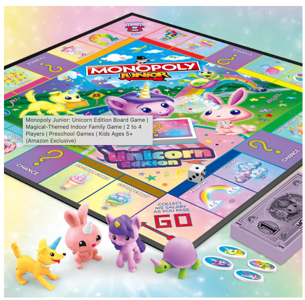 Monopoly Junior: Unicorn Edition Board Game | Magical-Themed Indoor Family