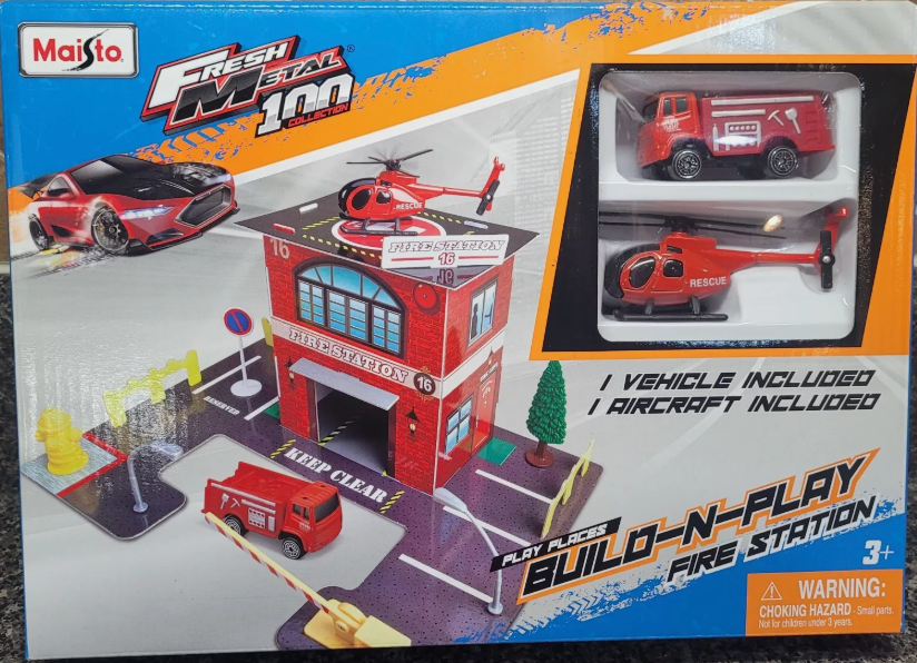 Maisto Kids Fresh Metal Fire Station Build & Play Set w / Fire Engine