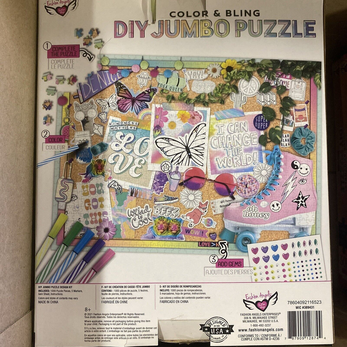 Fashion Angels Color & Bling DIY Jumbo Puzzle 1000 Pieces Gems & Markers Craft