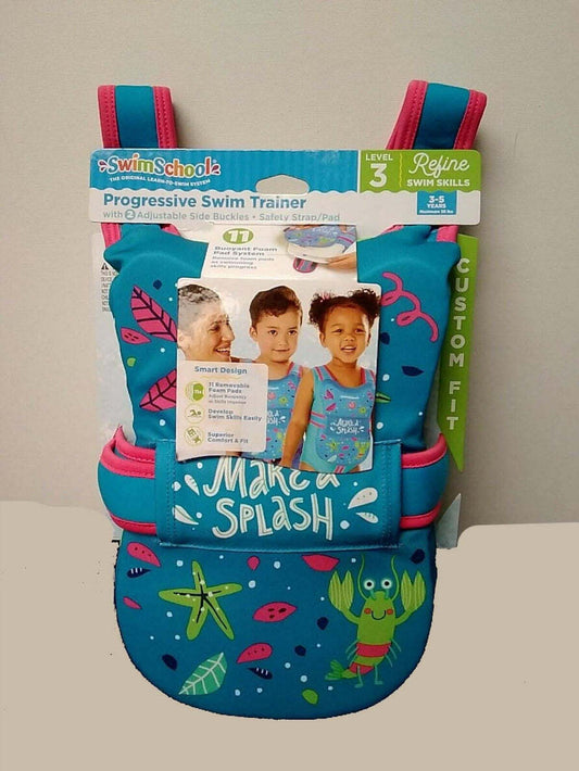 Swim school, progressive swim trainer with adjustable side buckles