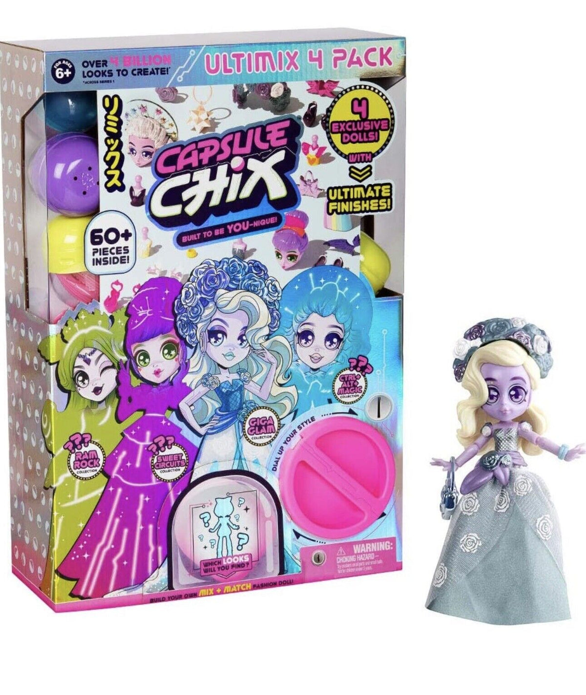 Capsule Chix Ultimix 4 Pack, 4.5 inch Small Doll with Capsule Machine NEW