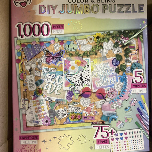 Fashion Angels Color & Bling DIY Jumbo Puzzle 1000 Pieces Gems & Markers Craft