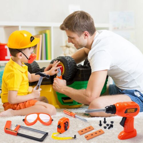 Kids Tool Set With Electronic Cordless Drill, Safety Helmet, And 45 Pieces