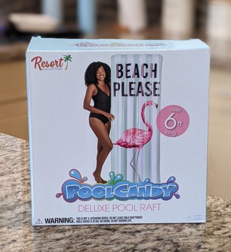 Pool Candy Inflatable Deluxe Pool Raft Float BEACH PLEASE Flamingo 74"