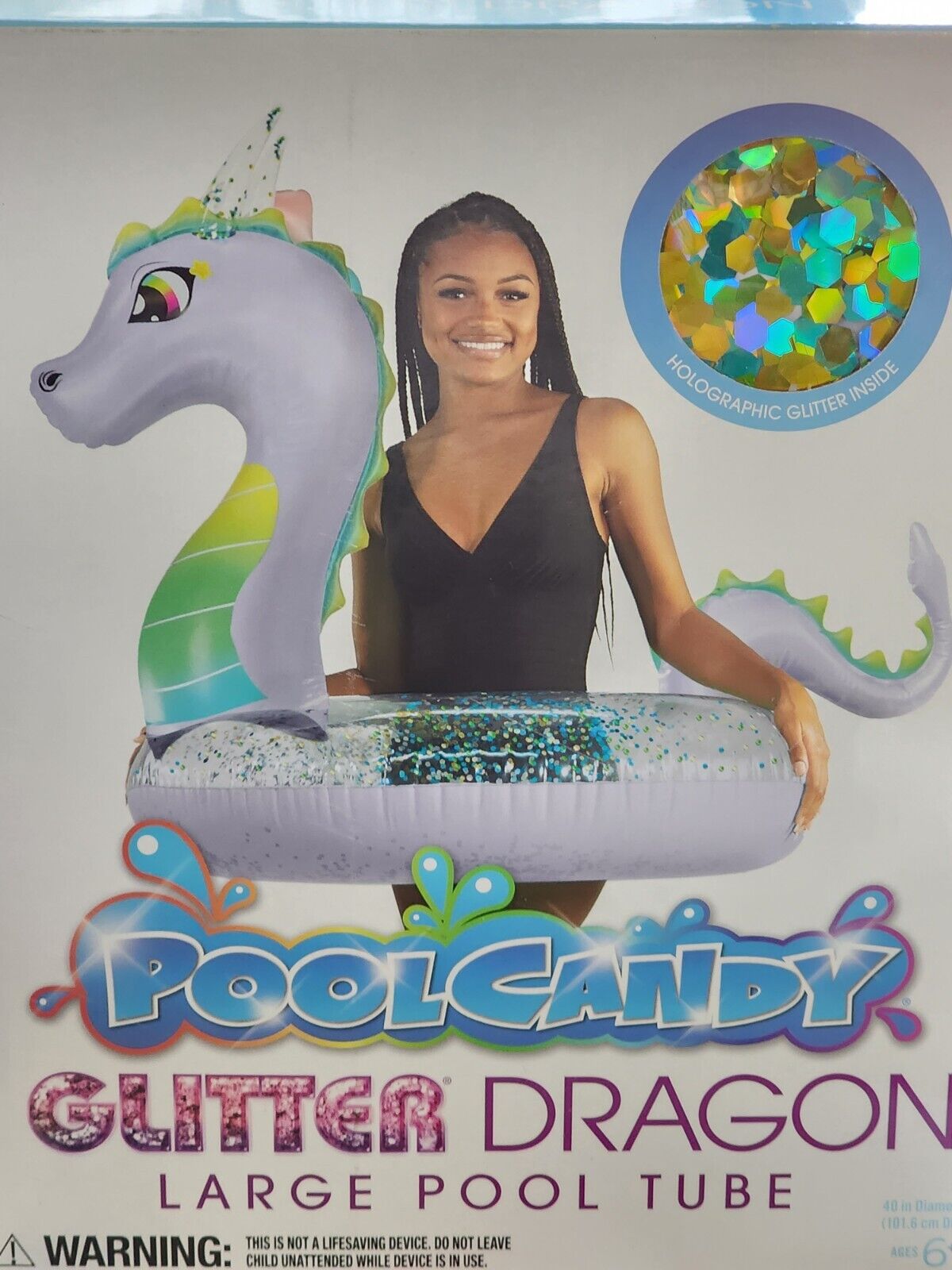Pool Candy Glitter Dragon Large Pool Float Tube 40" Diameter