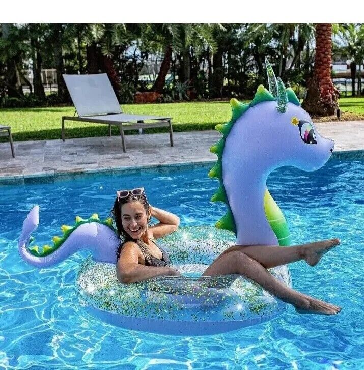 Pool Candy Glitter Dragon Large Pool Float Tube 40" Diameter