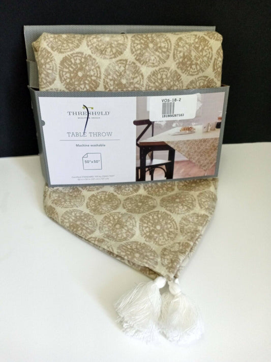 50" Cotton Medallion Print Table Throw White - Threshold