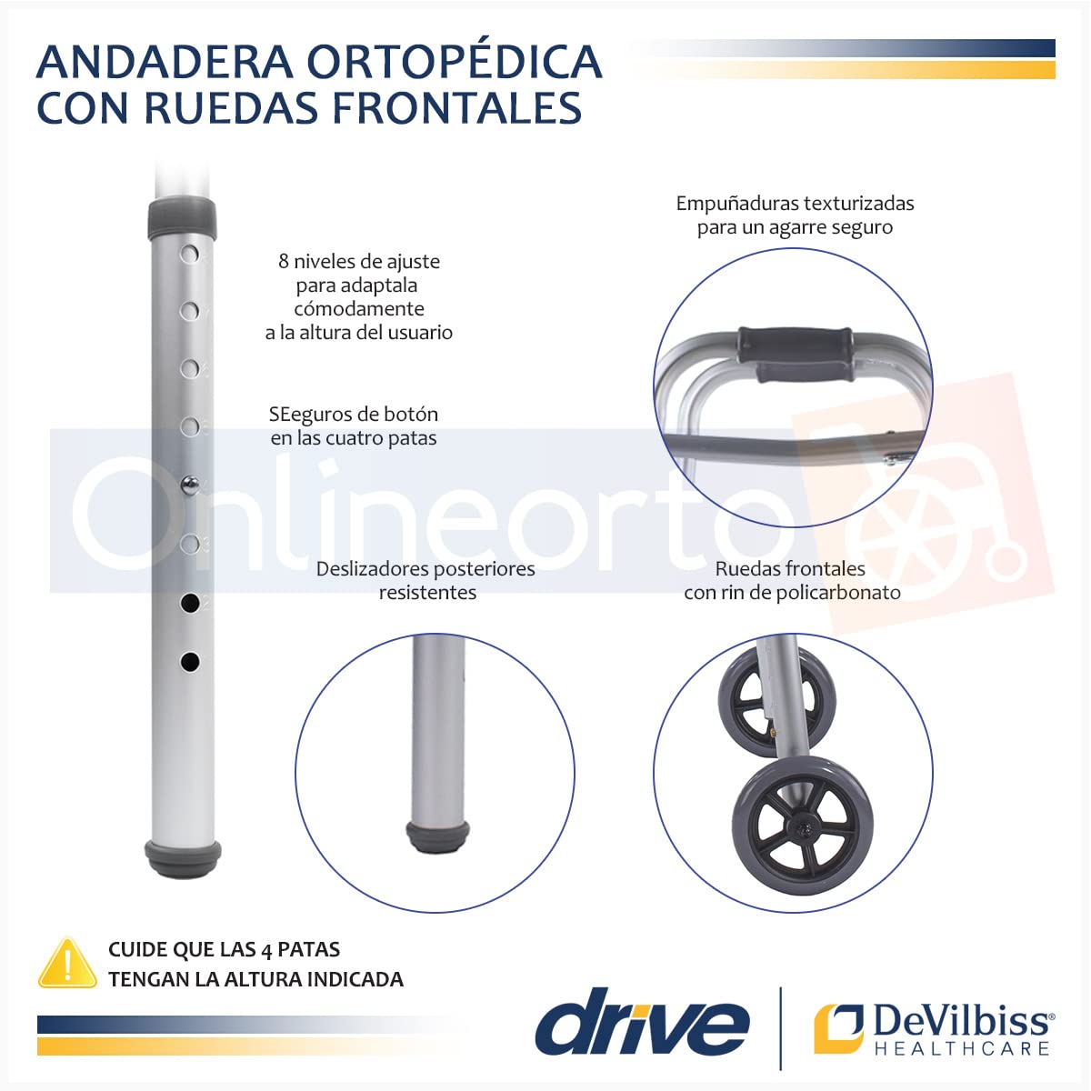 Drive Medical Deluxe - Walker two button folding w / 5" wheels