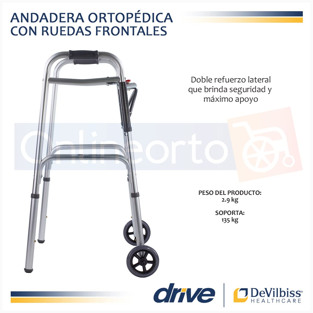 Drive Medical Deluxe - Walker two button folding w / 5" wheels