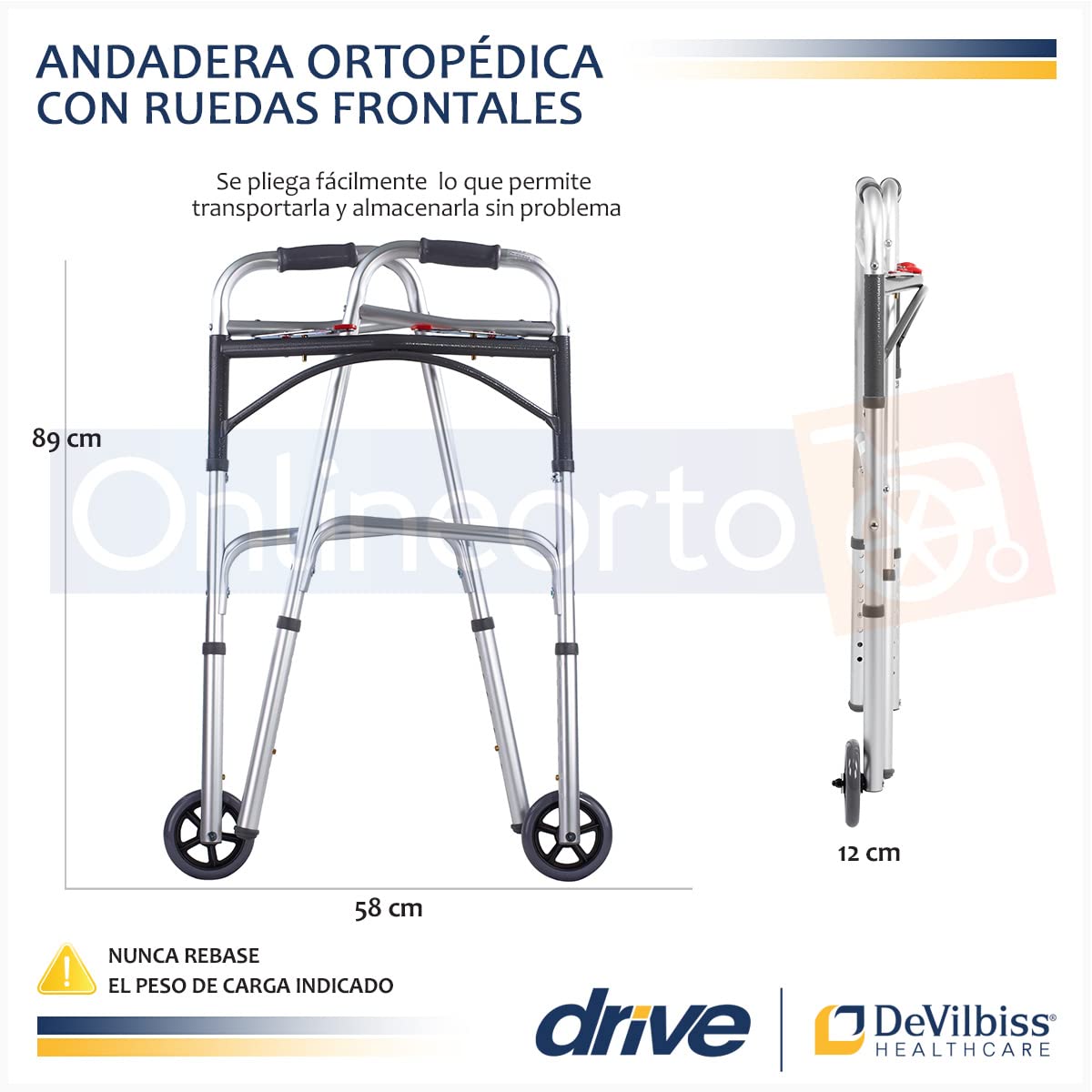 Drive Medical Deluxe - Walker two button folding w / 5" wheels