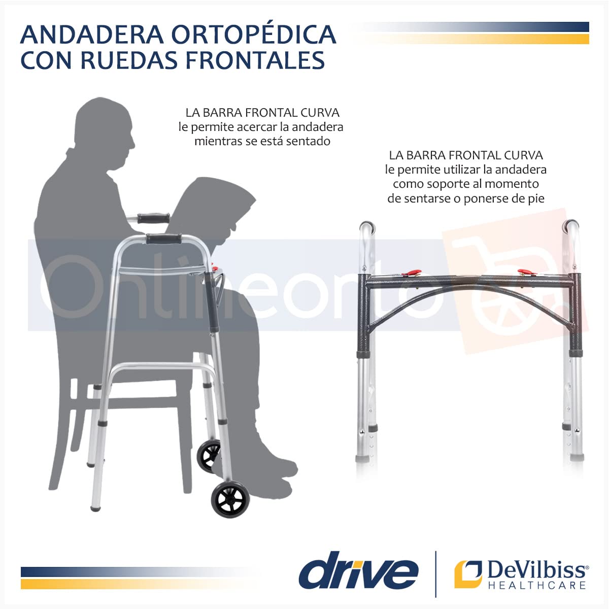 Drive Medical Deluxe - Walker two button folding w / 5" wheels