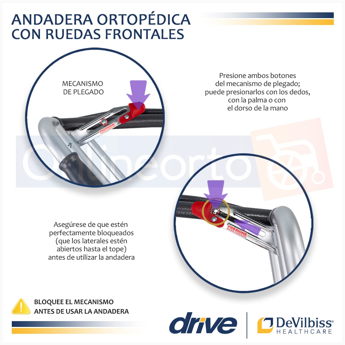 Drive Medical Deluxe - Walker two button folding w / 5" wheels