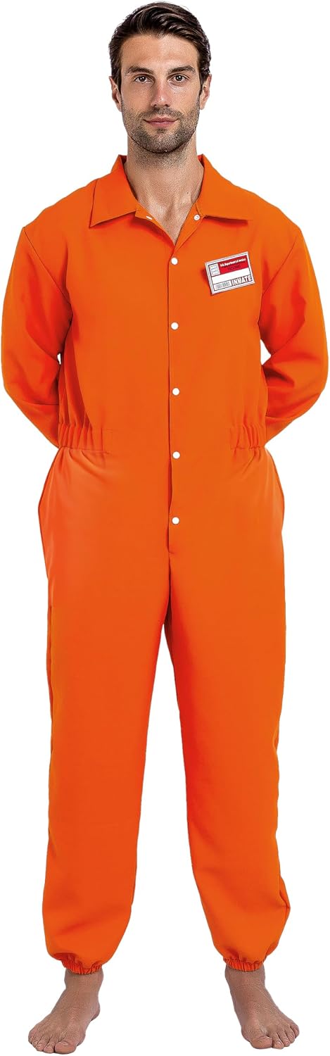 Spooktacular Creations Adult Orange Prisoner Jumpsuit Costume, Medium