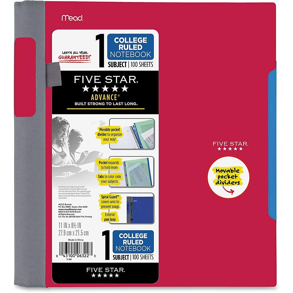 Five Star Advance Spiral Notebook Plus Study App, 1 Subject