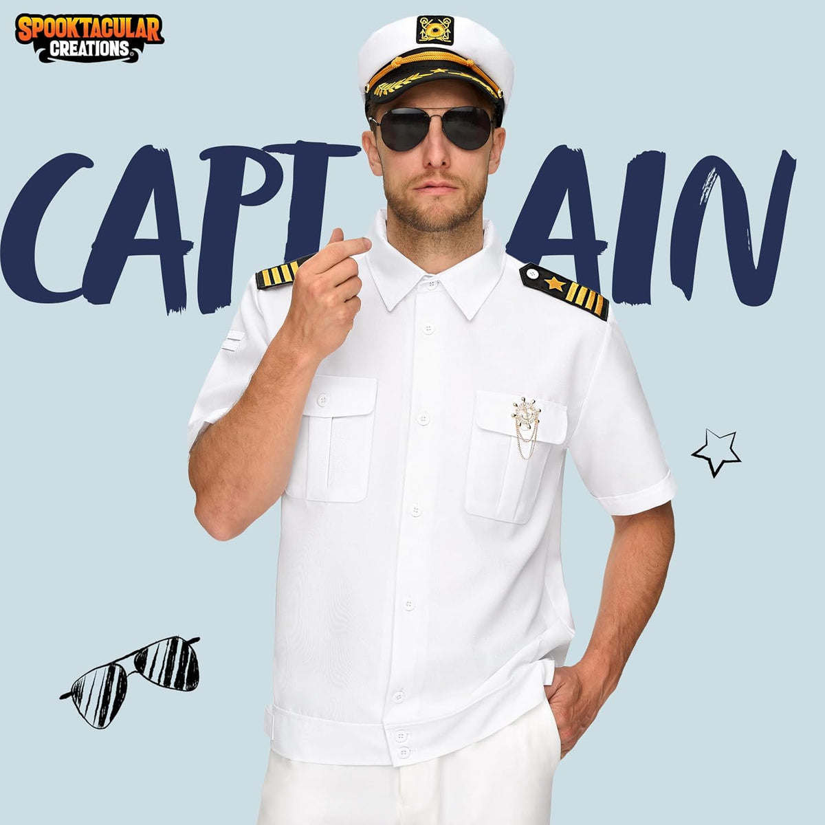 Spooktacular Creations Men's 5-Piece Sailor Captain Costume, Medium