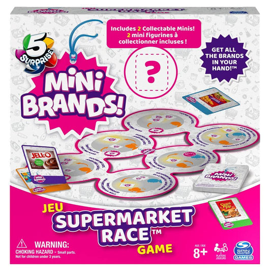 Surprise Mini Brands Supermarket Race Board Game w / 2 Collectible Movers