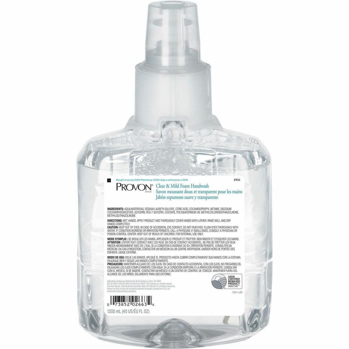 PROVON Clear & Mild Foam Hand Soap Refill, 1200 mL, Unscented (LTX-12)