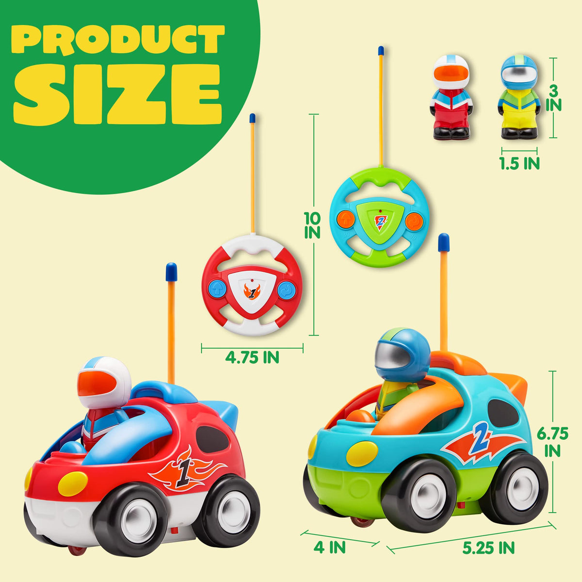 2 Pack Cartoon Remote Control Car with Music & Sound for toddlers & Kids