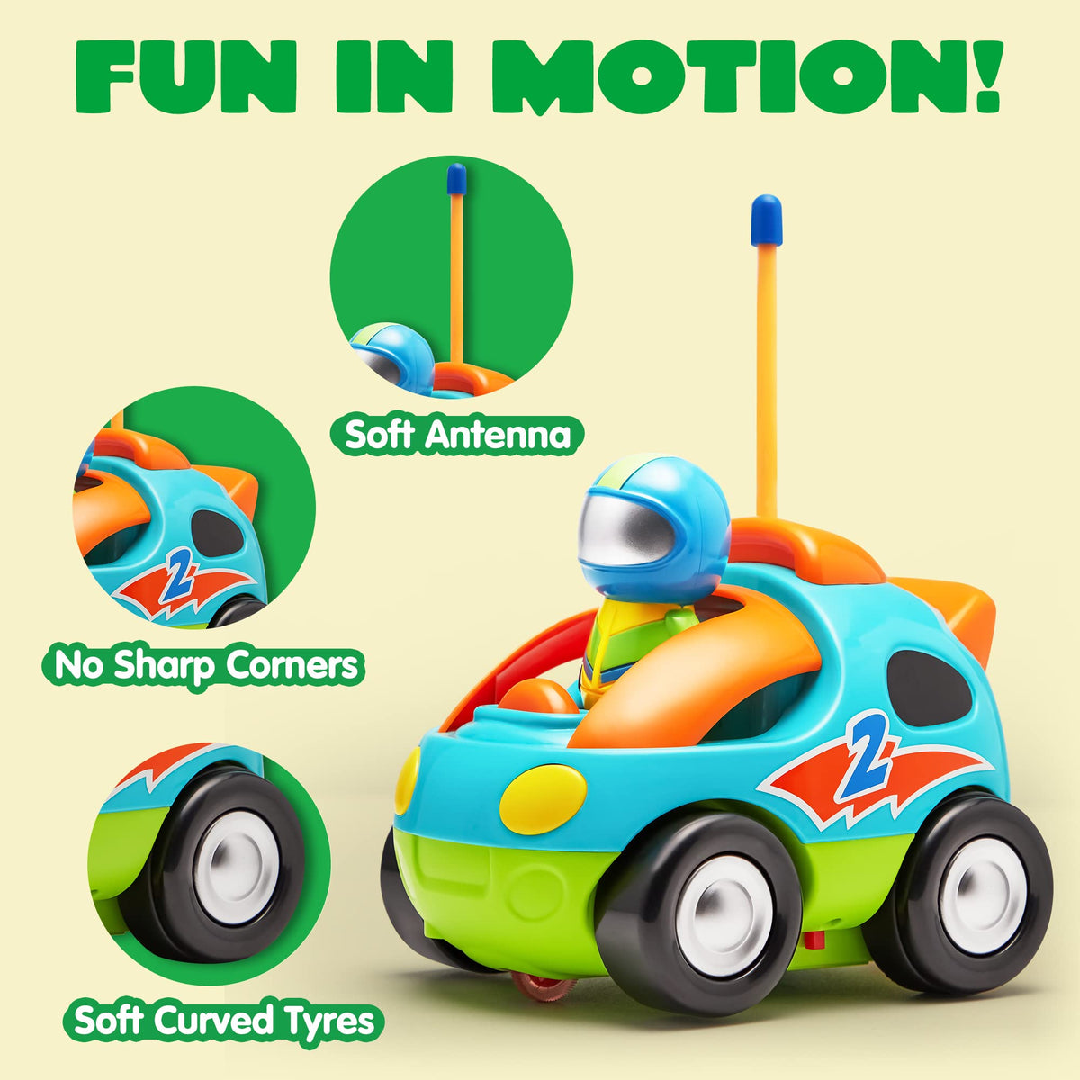 2 Pack Cartoon Remote Control Car with Music & Sound for toddlers & Kids