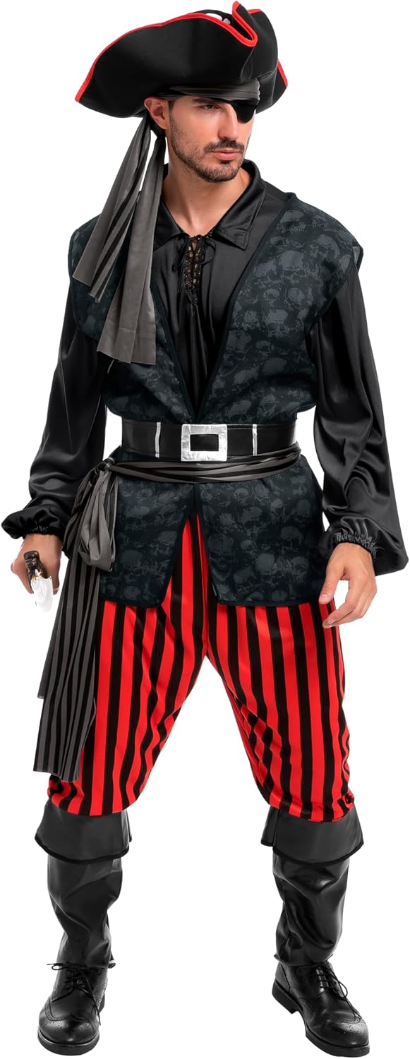 Spooktacular Creations Men's Pirate Costume, Shirt, Vest, Pants & Hat, XL