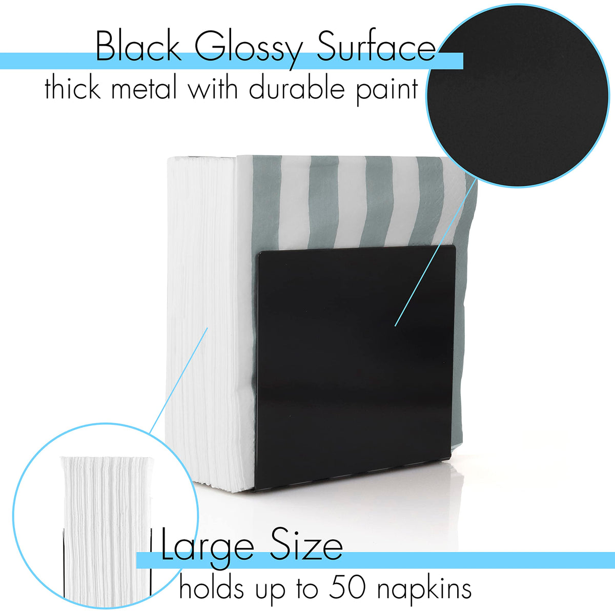 Modern Glossy Metal Napkin Holder - Black - 2pack