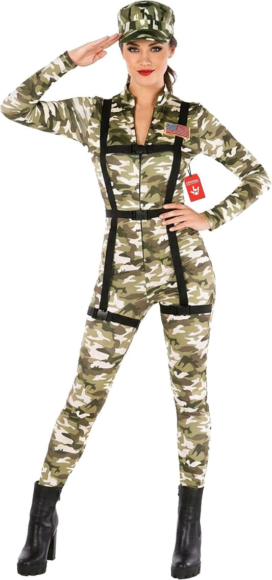 Morph Army Military Costume Women Camouflage Bodysuit with Cap, Small