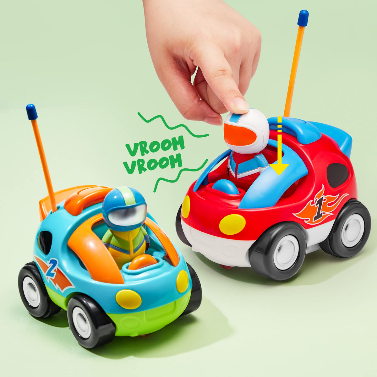 2 Pack Cartoon Remote Control Car with Music & Sound for toddlers & Kids