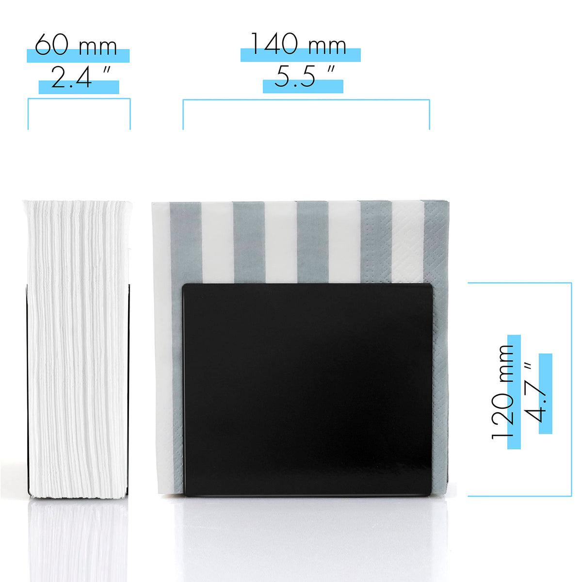 Modern Glossy Metal Napkin Holder - Black - 2pack