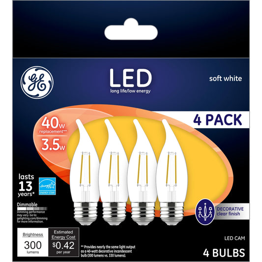 GE LED Light Bulbs, 40 Watt Dimmable, Soft White, Decorative Bulbs, Clear