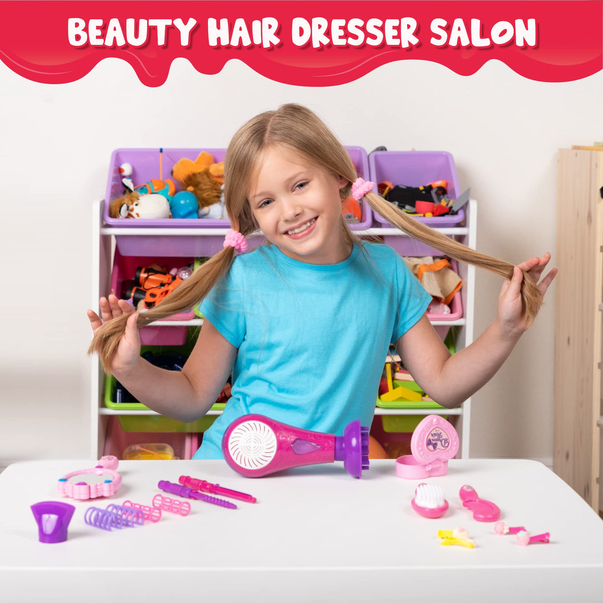 17Pcs Beauty Salon, Pretend Play Doll Hair Stylist Toy Kit