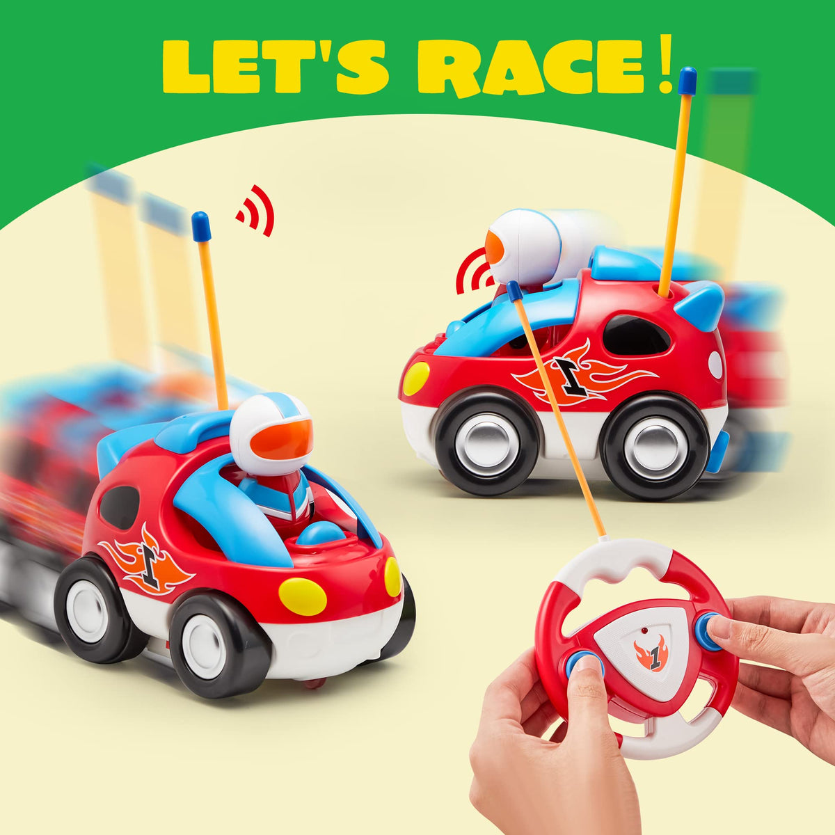 2 Pack Cartoon Remote Control Car with Music & Sound for toddlers & Kids
