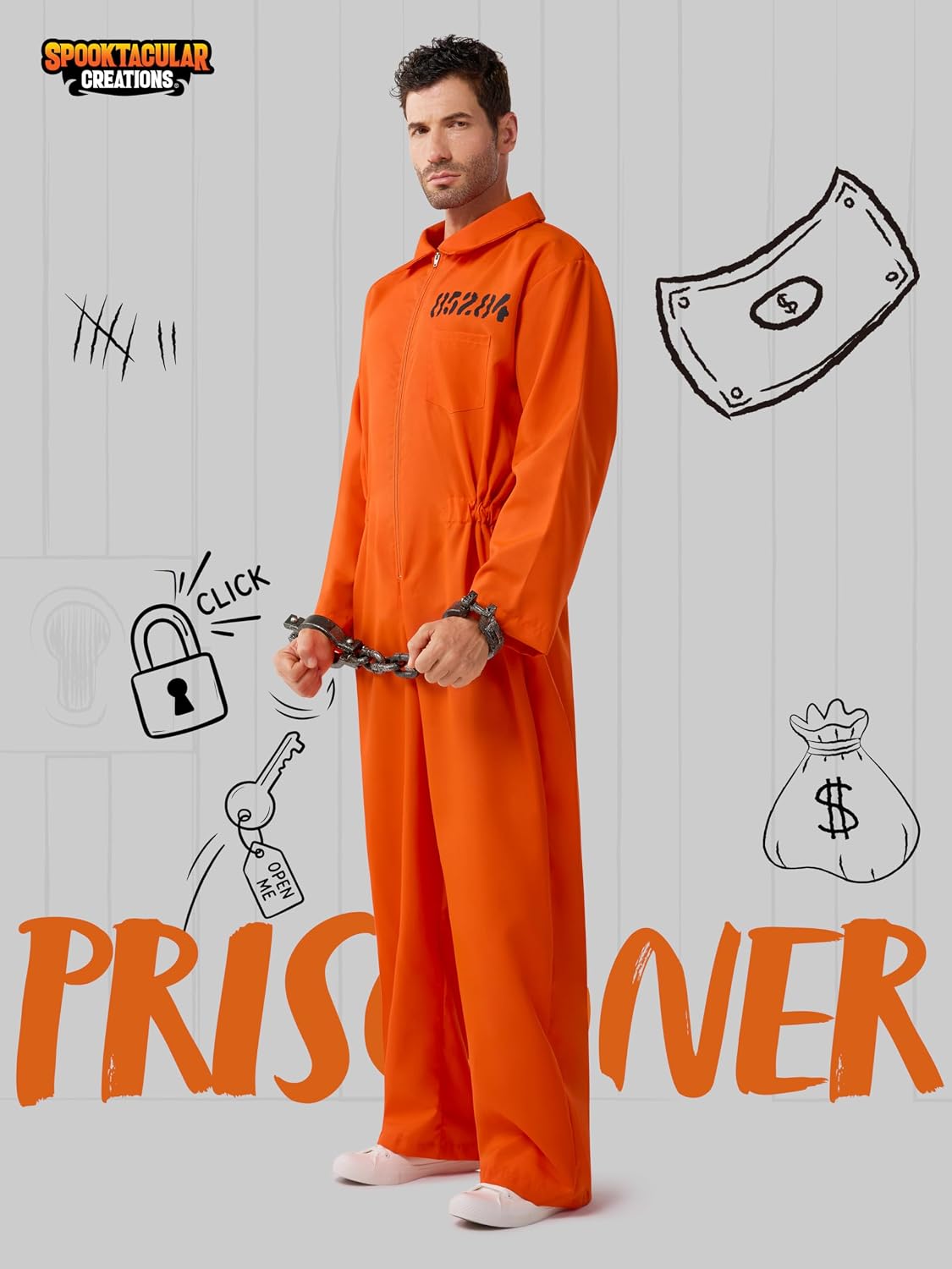Spooktacular Creations Orange Prisoner Jumpsuit Costume, Unisex Adult, X-Large