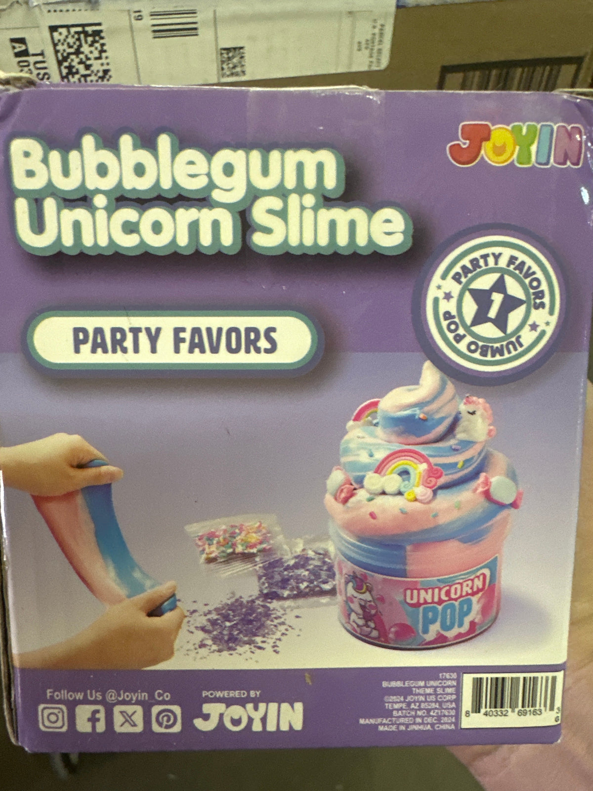 Bubblegum unicorn slime with glitter