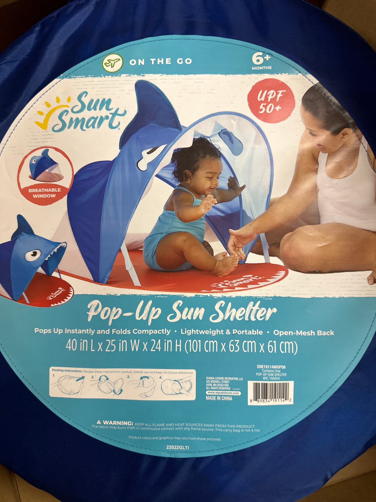 Childs Sun smart, pop-up sun shelter UPF 50+ shark lightweight portable