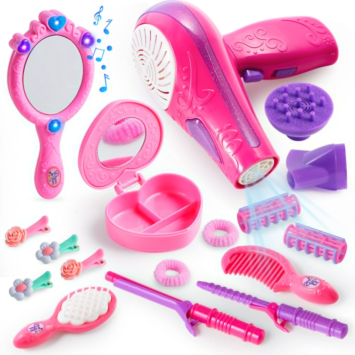 17Pcs Beauty Salon, Pretend Play Doll Hair Stylist Toy Kit