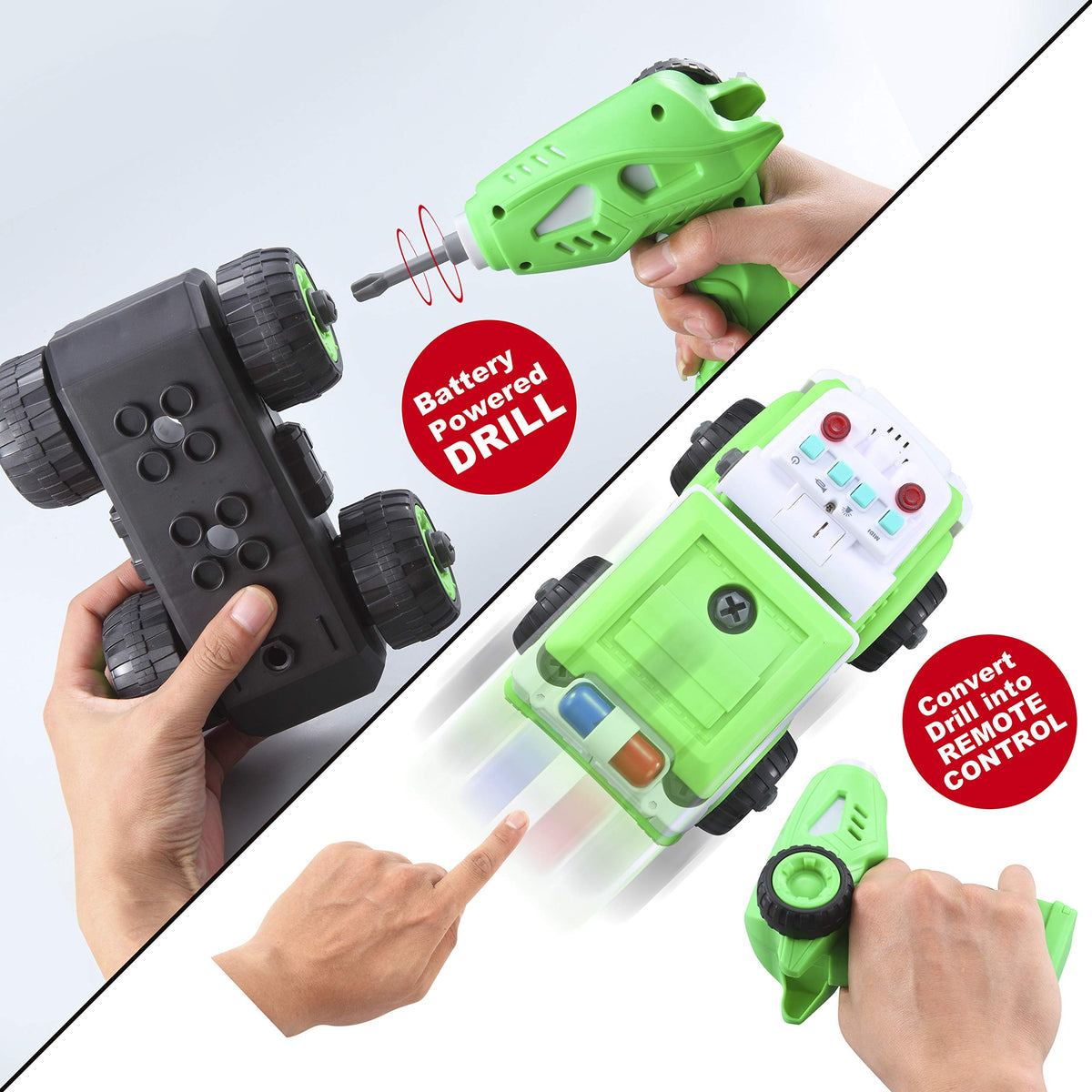 JOYIN 4 in 1 Take Apart Toys with Electric Drill, Remote Control Garbage Truck
