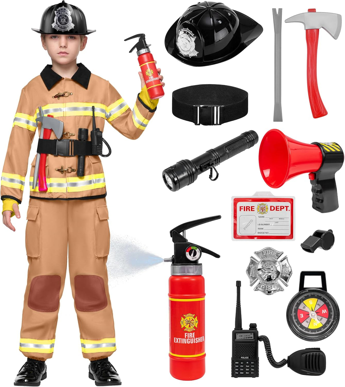 Spooktacular Creations Kids Firefighter Costume with Toy Accessories, 3T