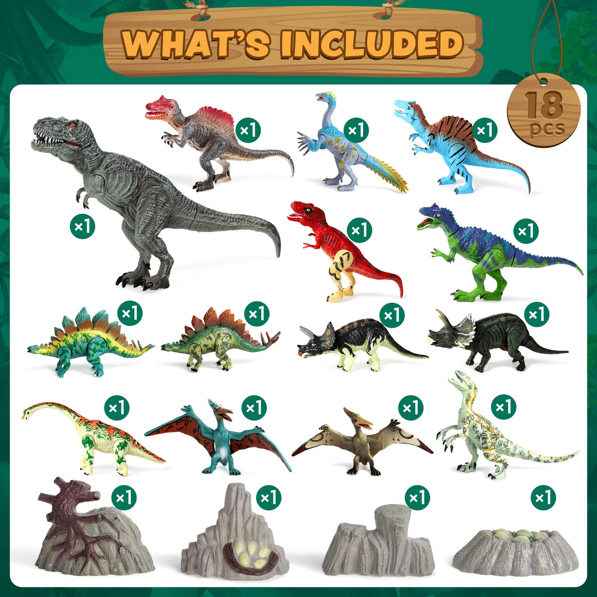18 Pcs Dinosaur Figures 6" to 9"