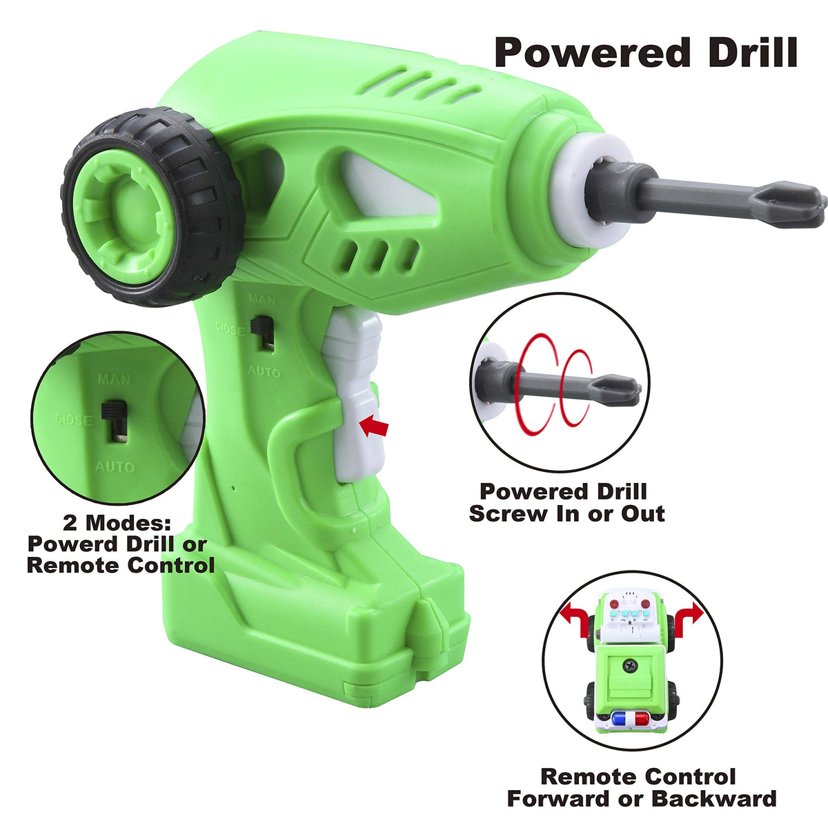 JOYIN 4 in 1 Take Apart Toys with Electric Drill, Remote Control Garbage Truck