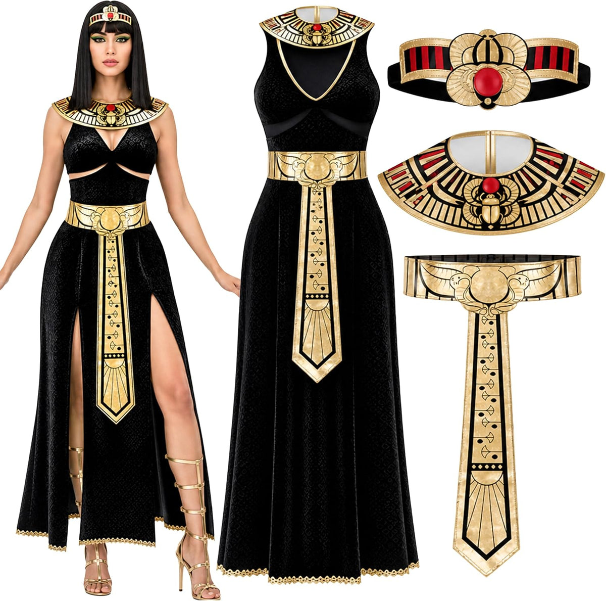Spooktacular Creations Women Black Cleopatra Dress Costume Set, Medium