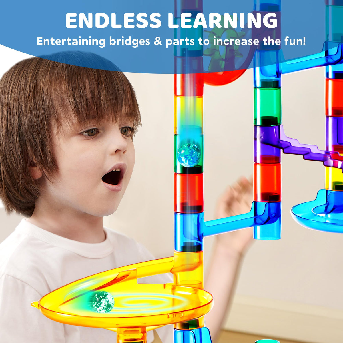 207Pcs Glowing Marble Run, Construction Building Blocks