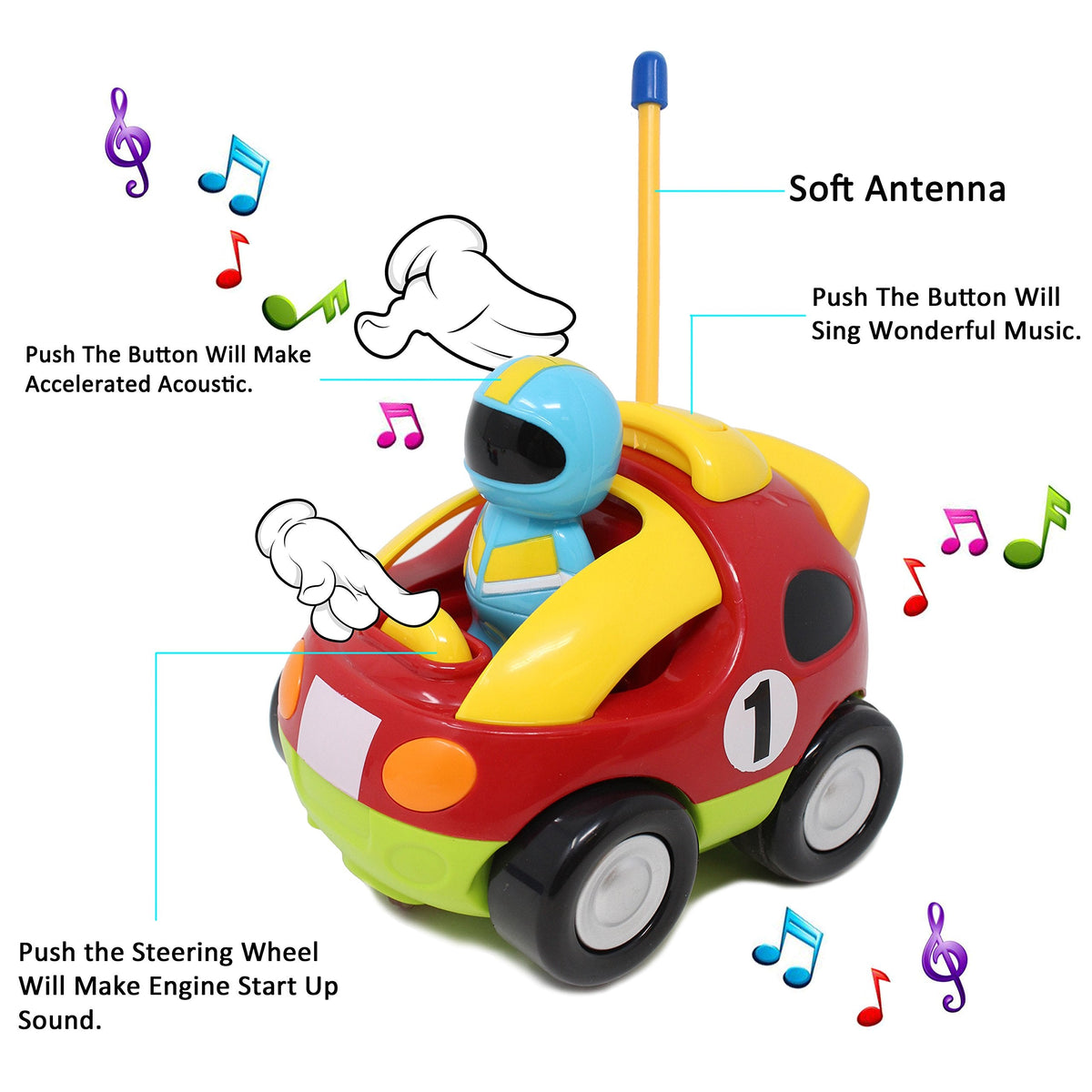 Cartoon RC Race Car Remote Control with Music & Sound for Baby and Toddler