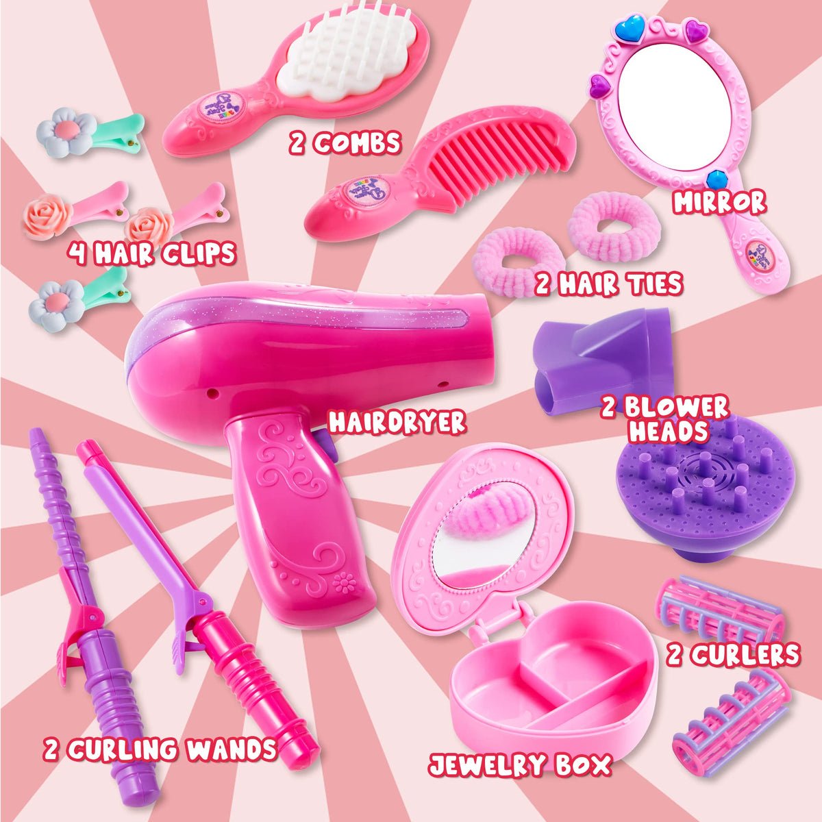 17Pcs Beauty Salon, Pretend Play Doll Hair Stylist Toy Kit