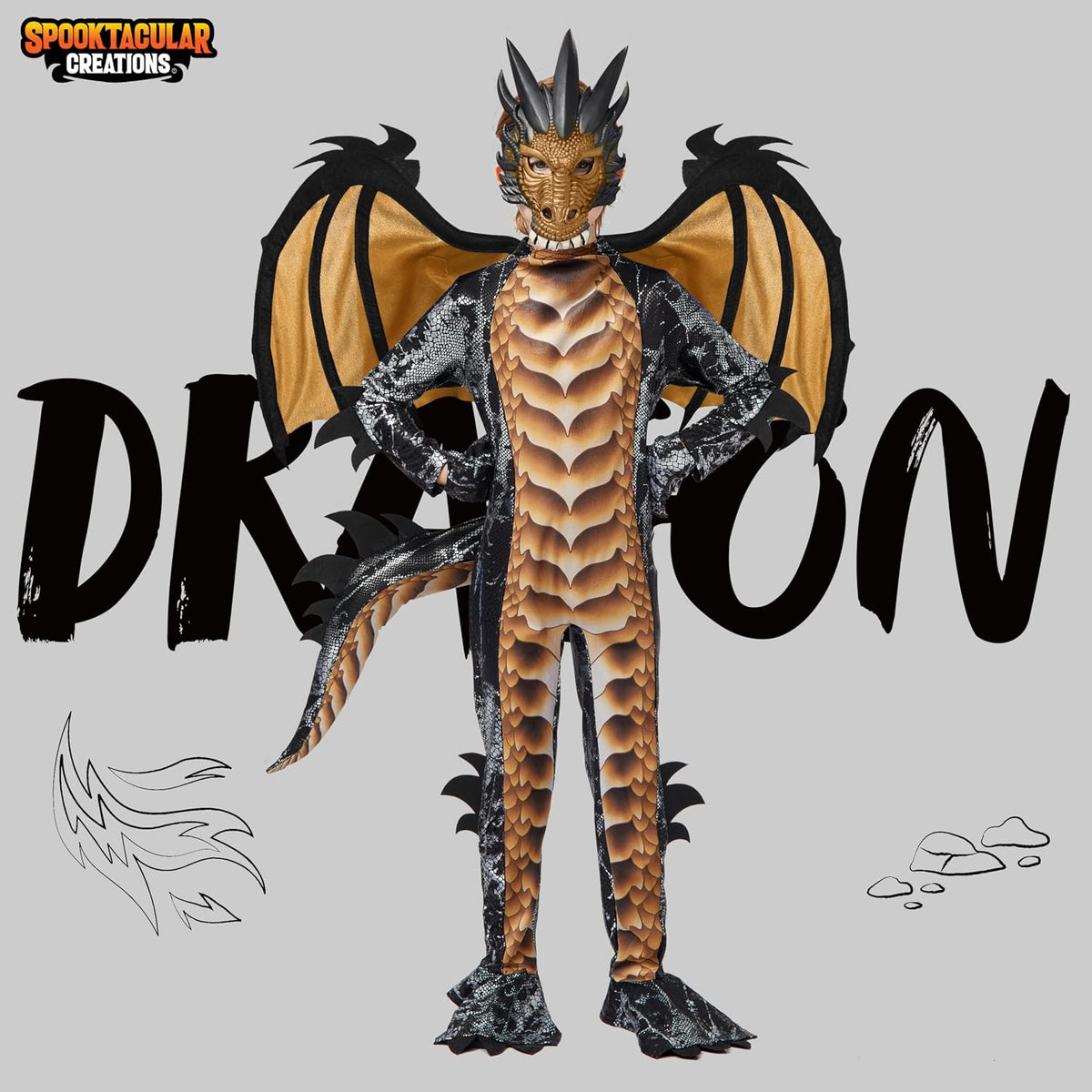 Spooktacular Creations Kids Dragon Costume with Wings, Tail and Mask, Medium